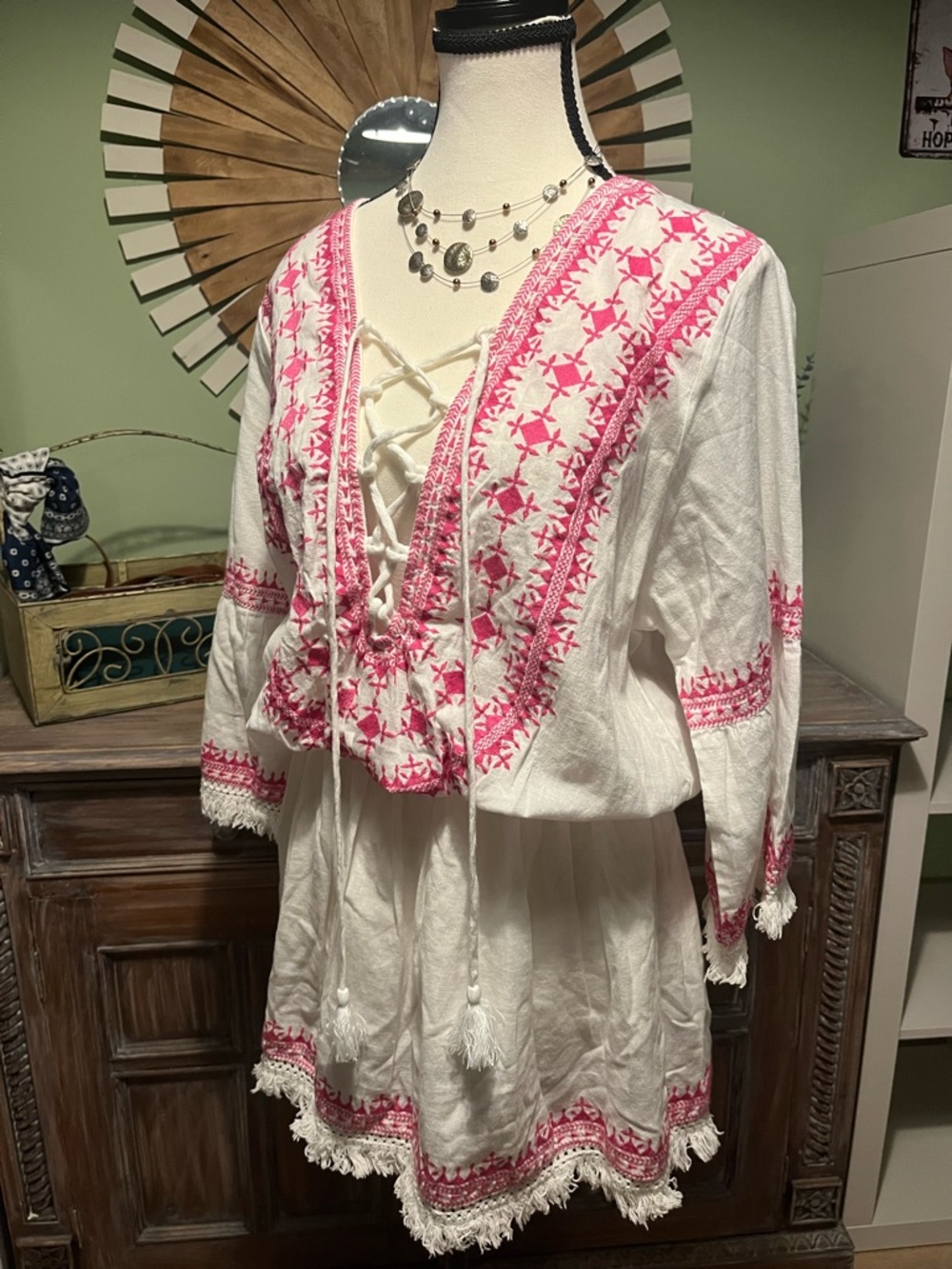 Melissa Odabash Martina NWT Dress/cover up with Pink Embroidered Trim Medium